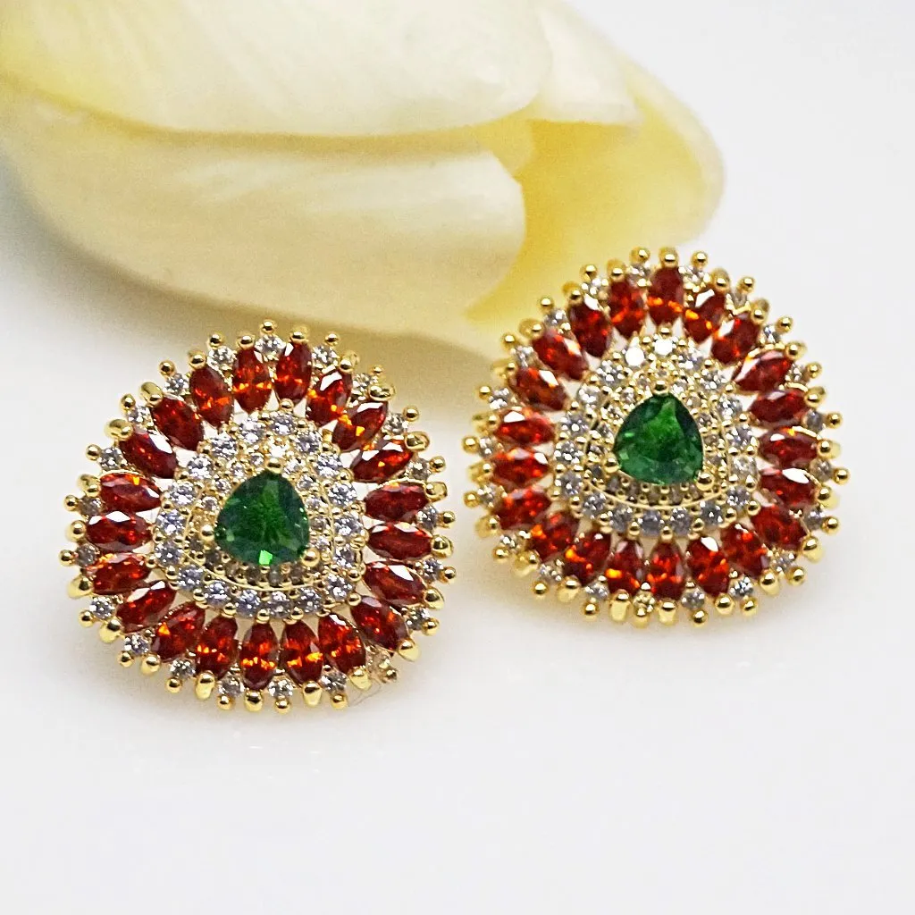 Orange Spessartine & Emerald Studs