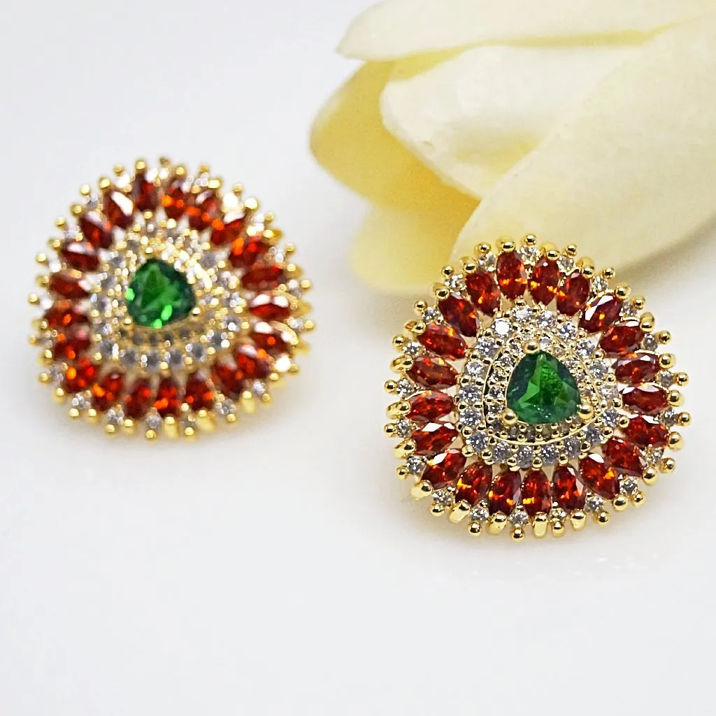 Orange Spessartine & Emerald Studs