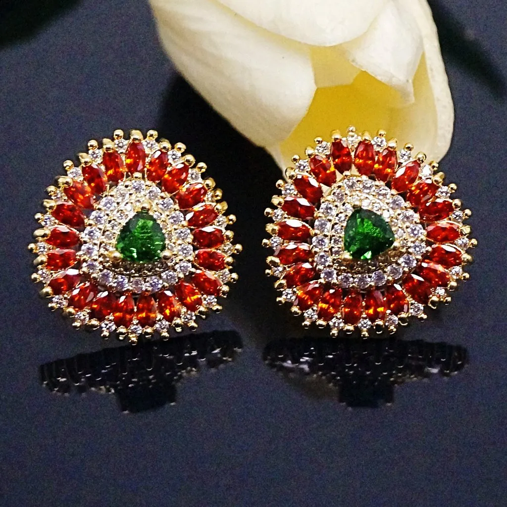 Orange Spessartine & Emerald Studs