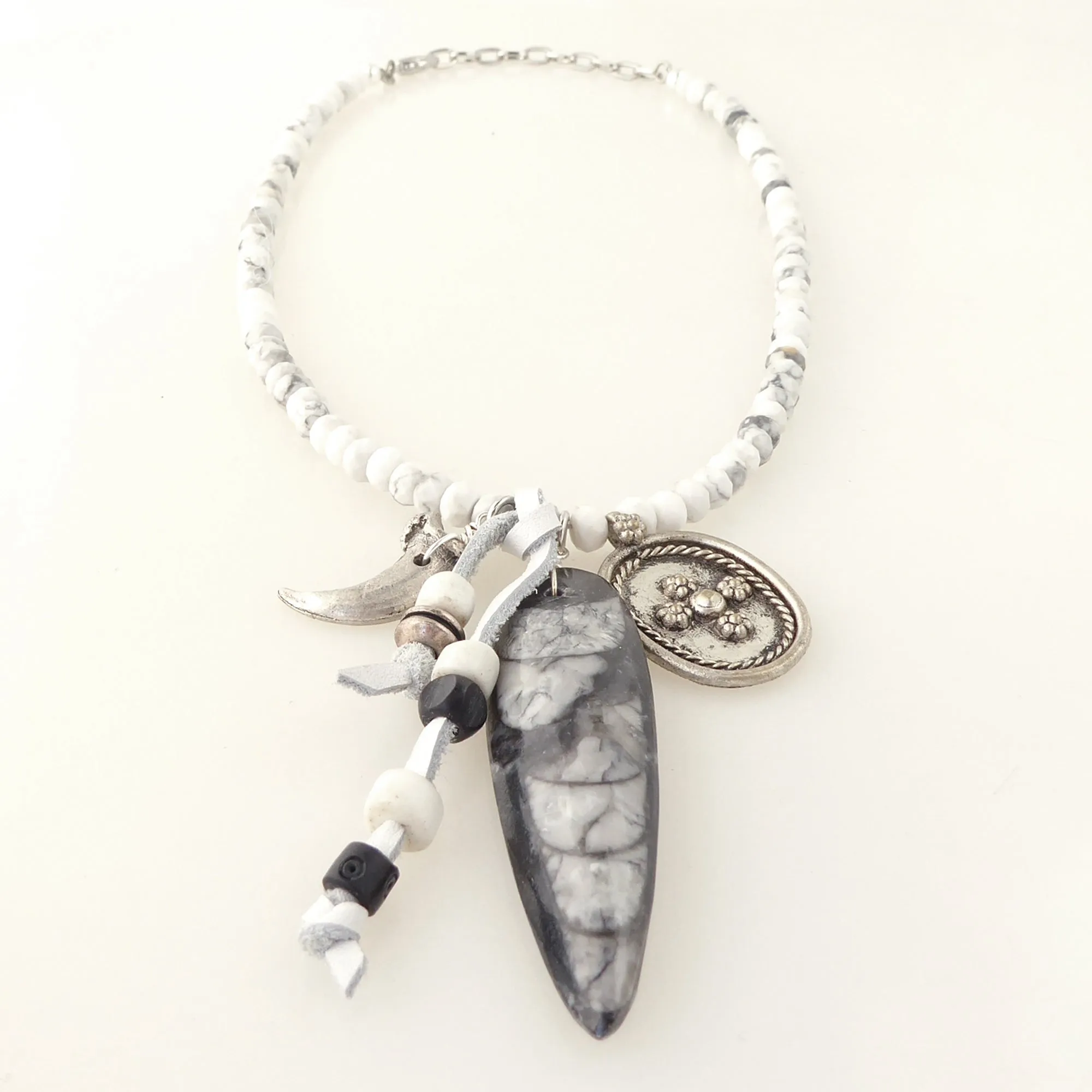 Orthoceras and white howlite necklace