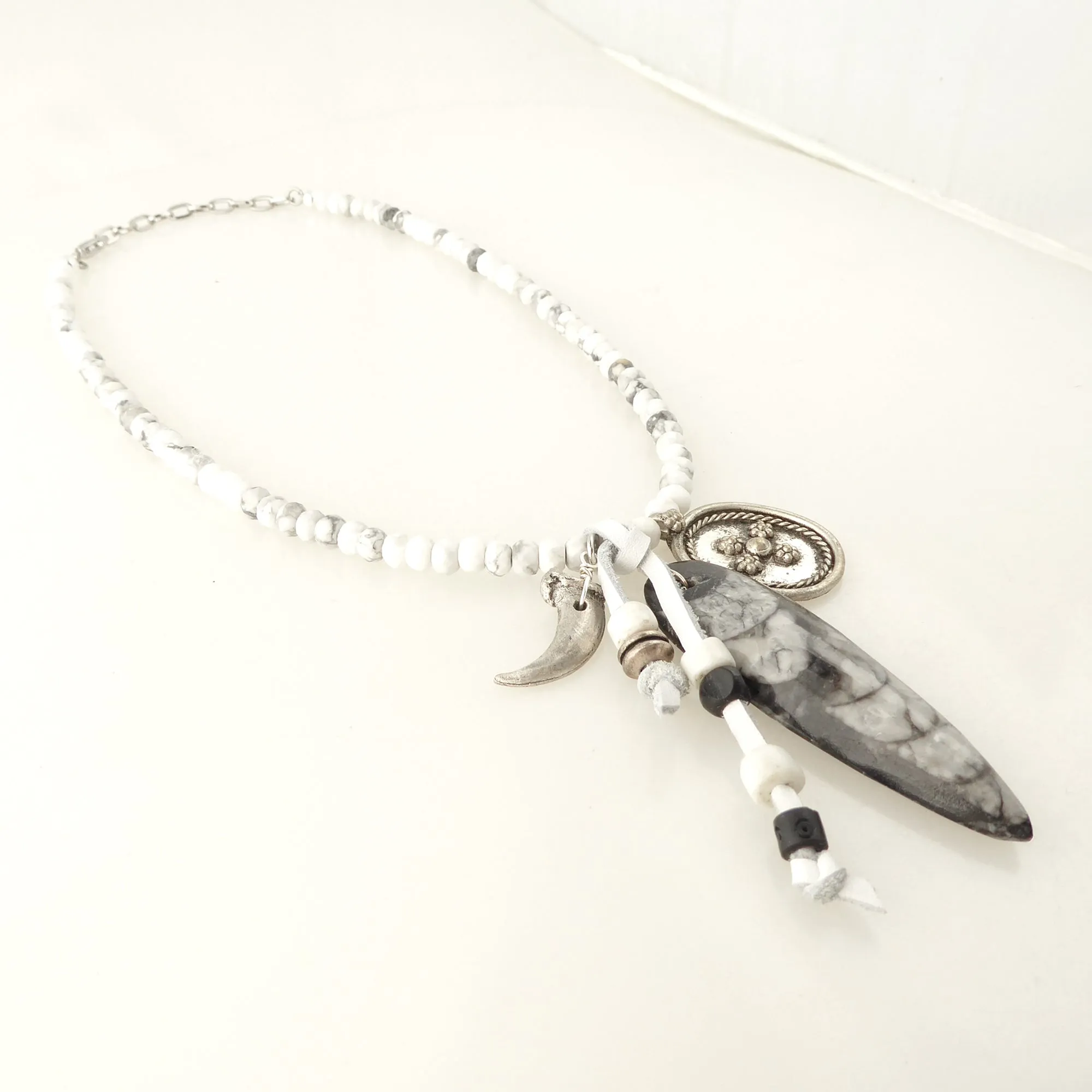 Orthoceras and white howlite necklace