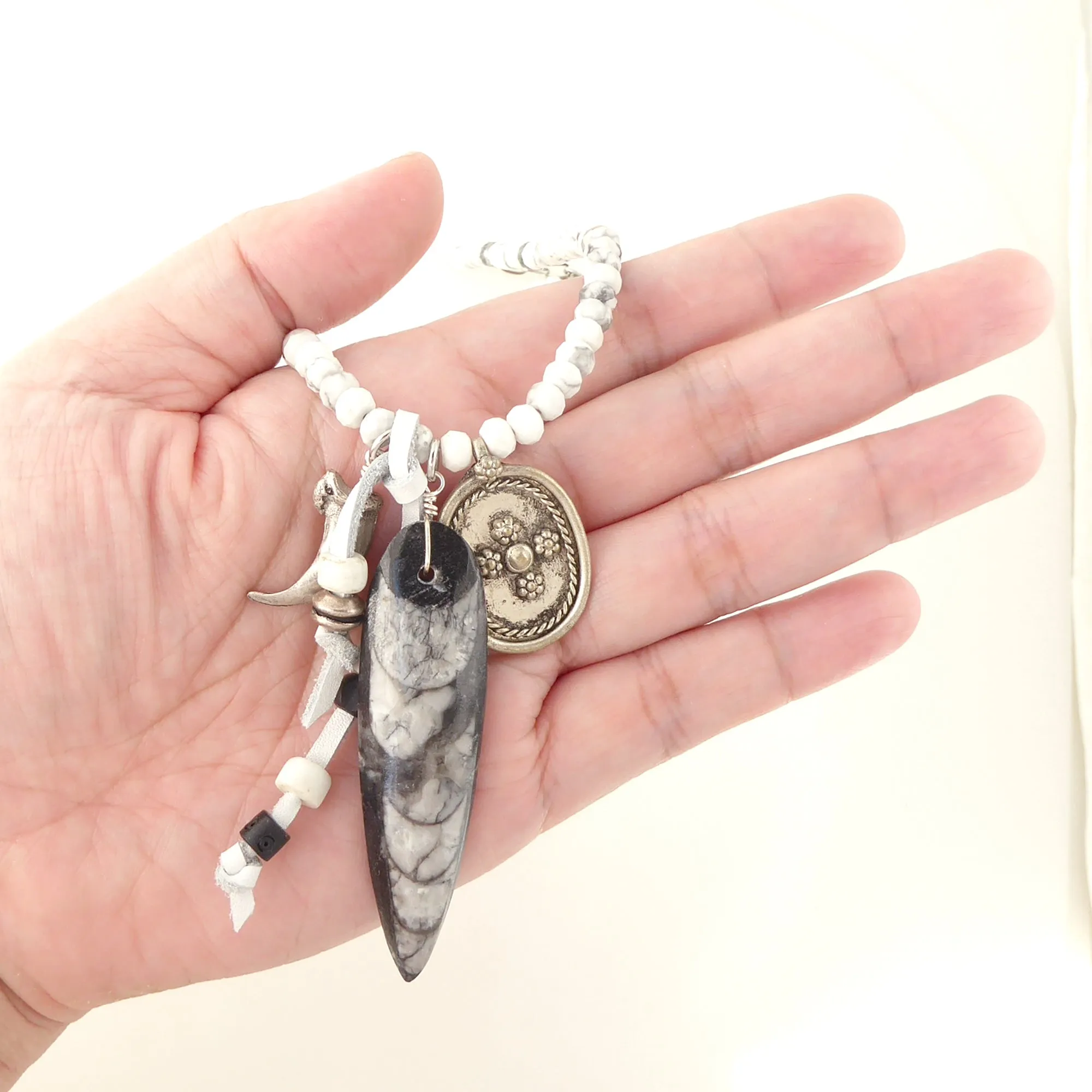 Orthoceras and white howlite necklace