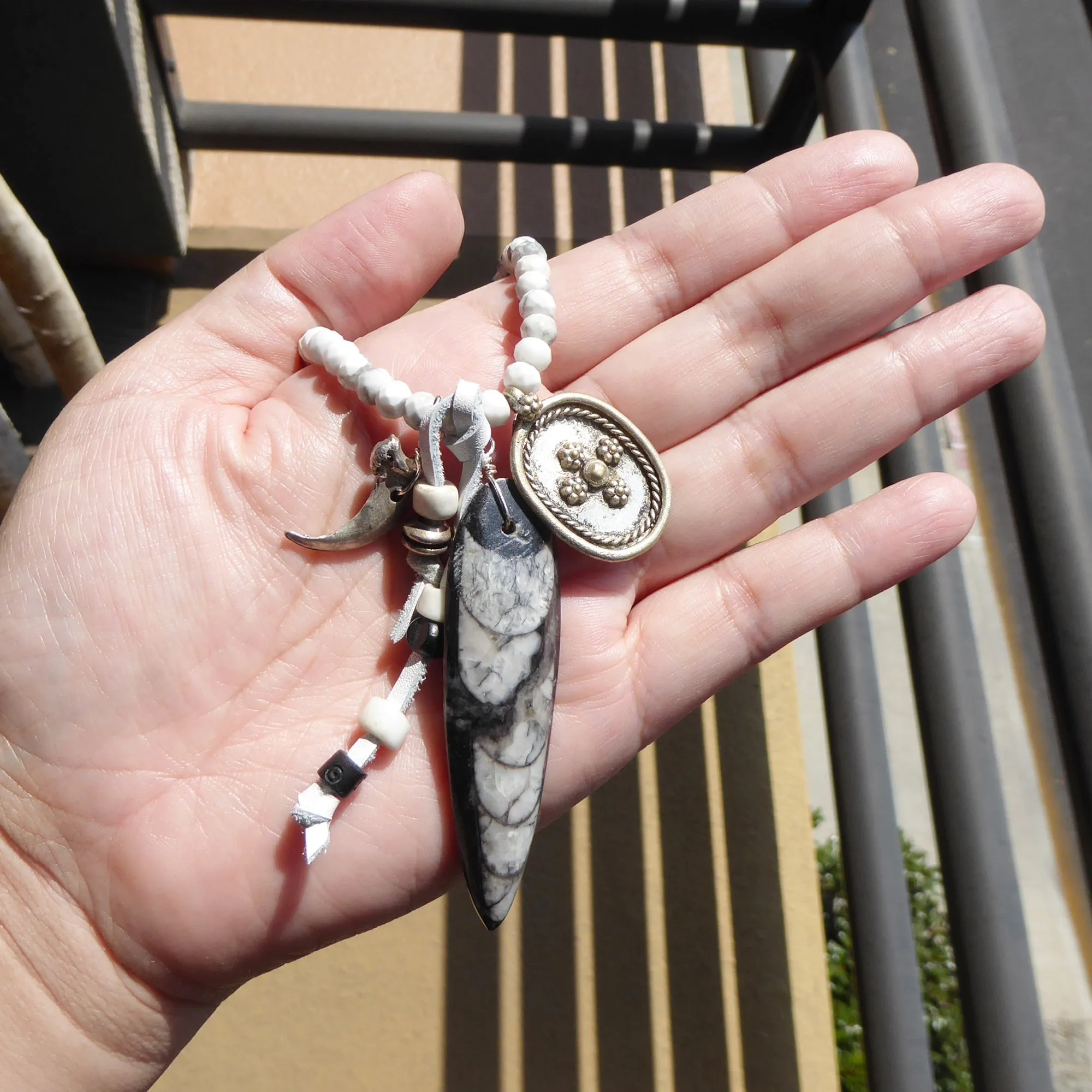 Orthoceras and white howlite necklace