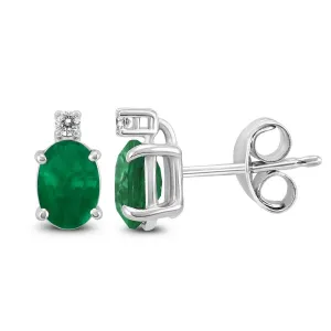 Oval Emerald and Diamond Studs in White Gold