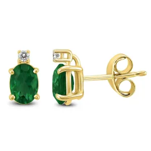 Oval Emerald and Diamond Studs in Yellow Gold