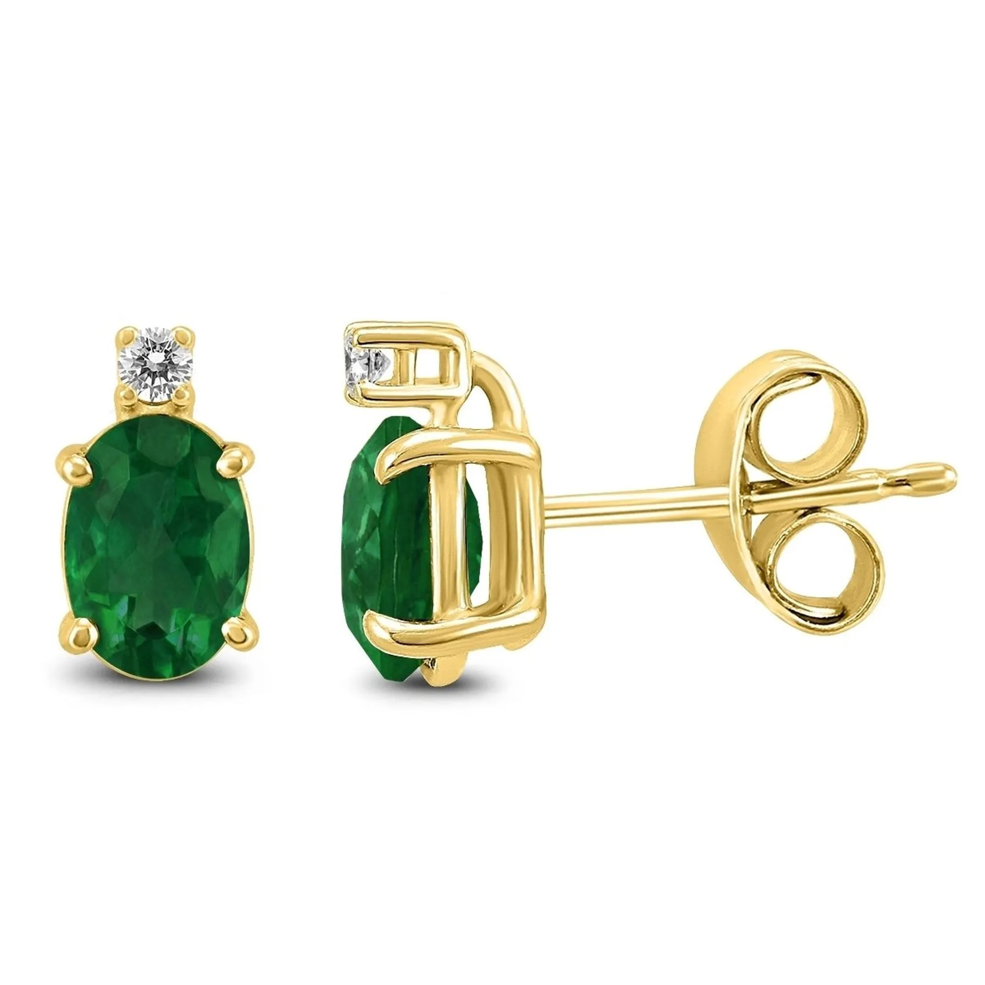 Oval Emerald and Diamond Studs in Yellow Gold