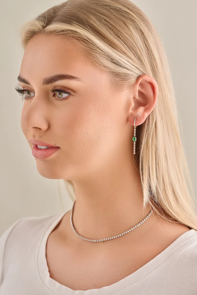 Oval Emerald with Diamond Drop Hoops