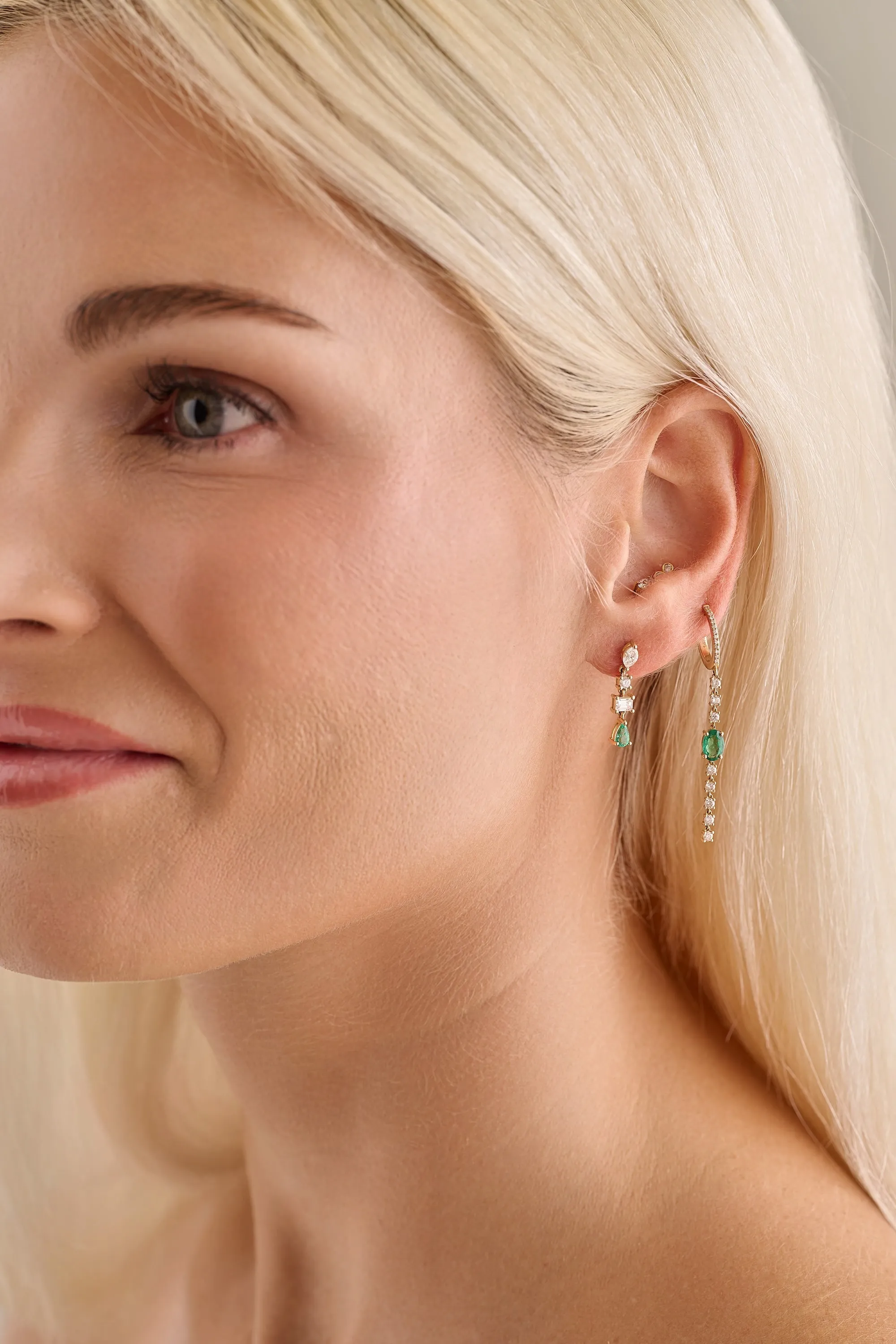 Oval Emerald with Diamond Drop Hoops