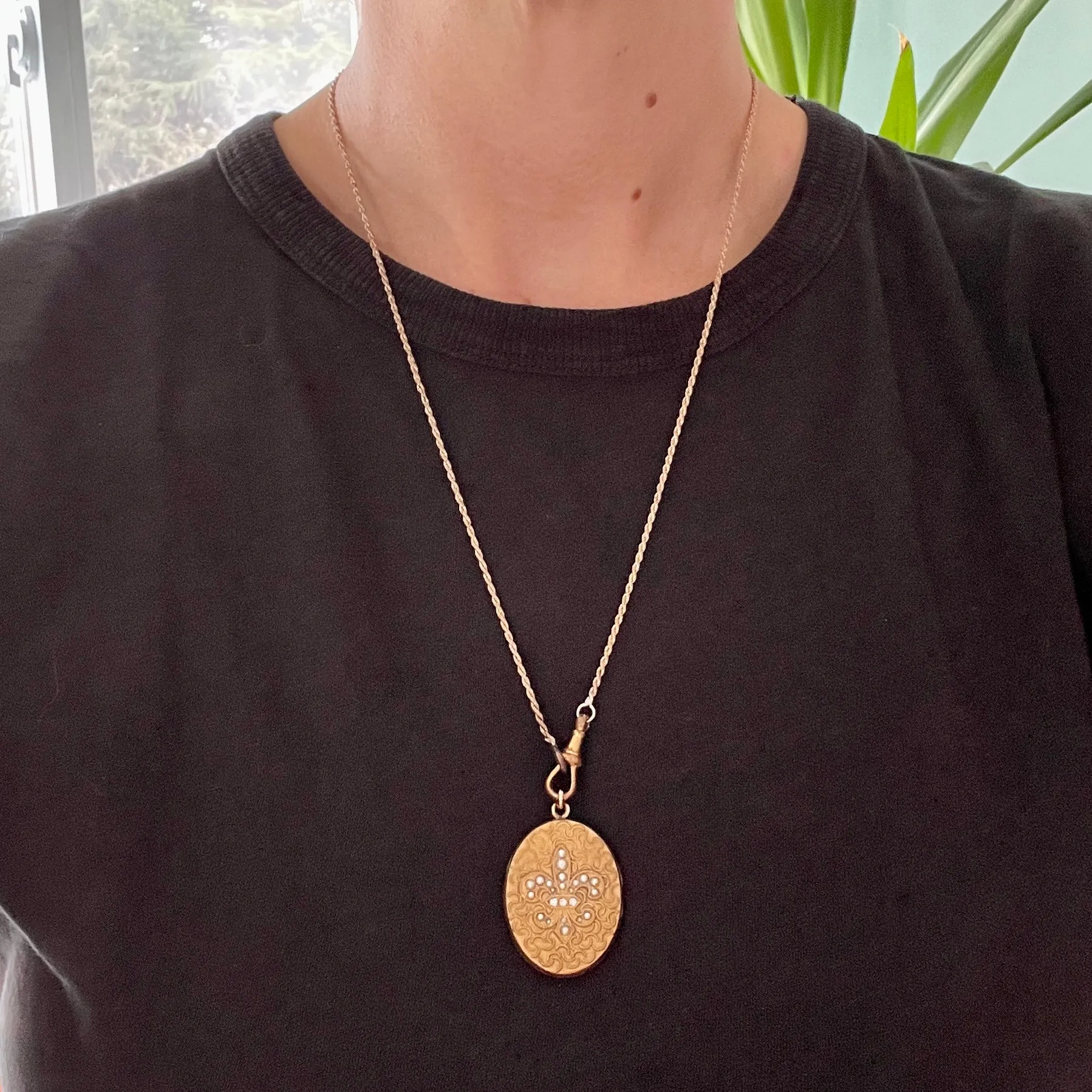 Oval Pearl Fleur De Lis Antique Locket