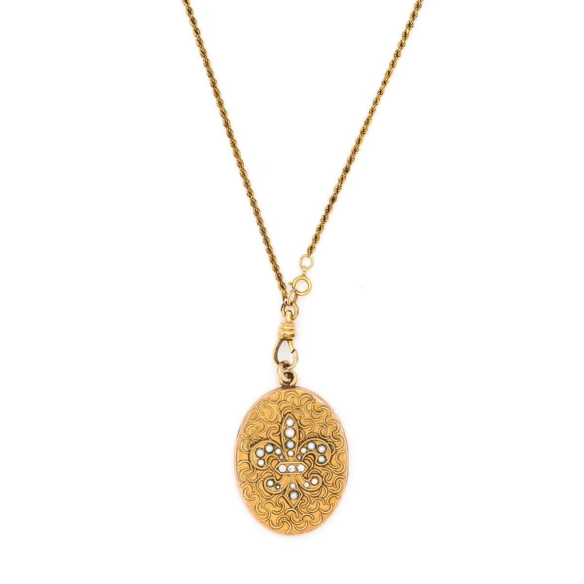 Oval Pearl Fleur De Lis Antique Locket