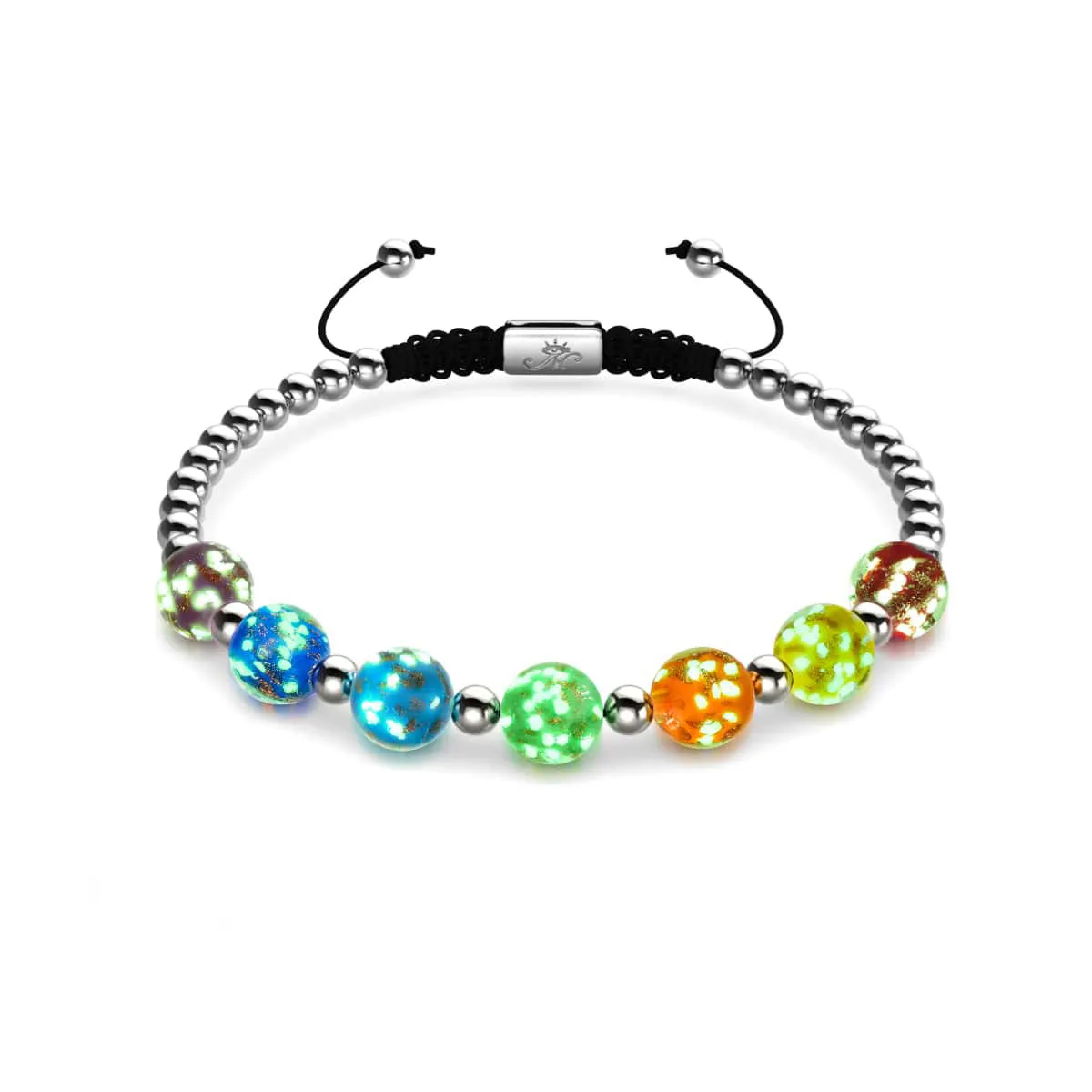 Over The Rainbow | Silver | Solid Firefly Glass Chakra Bracelet