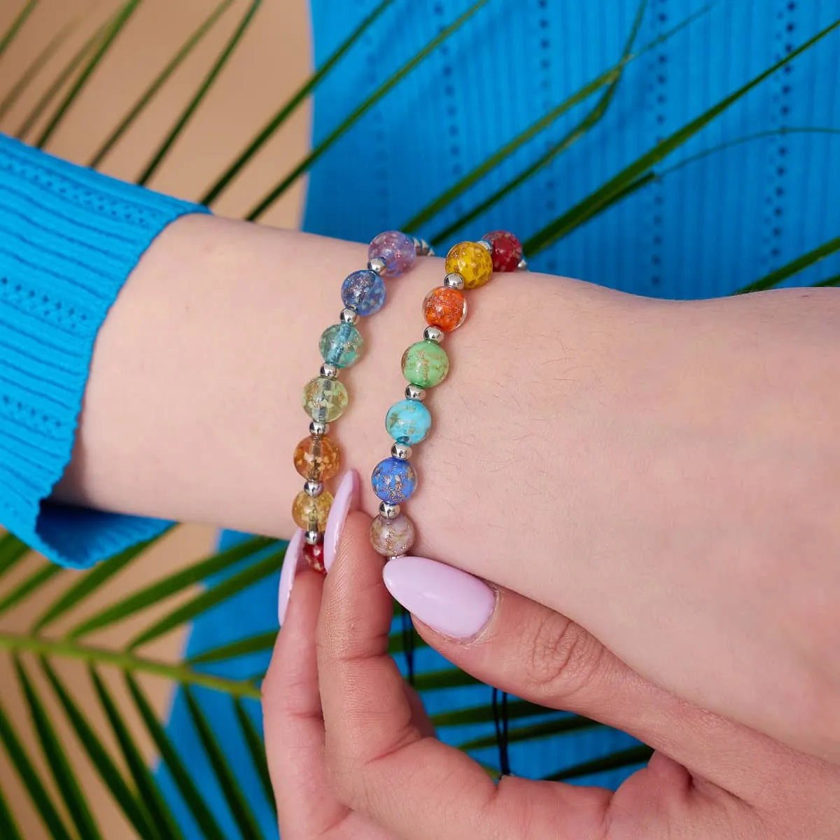Over The Rainbow | Silver | Solid Firefly Glass Chakra Bracelet