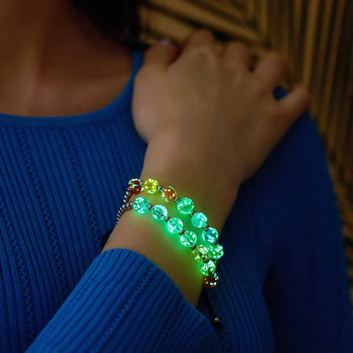 Over The Rainbow | Silver | Solid Firefly Glass Chakra Bracelet
