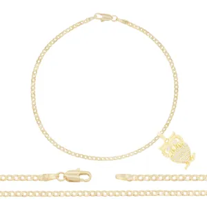 Owl Pendant 14K Gold Filled Cubic Zirconia Anklet 10" Set 2.5 mm Women