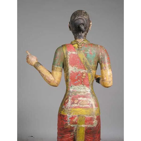 Pair of Large Indian Painted Teak Female Temple Attendants