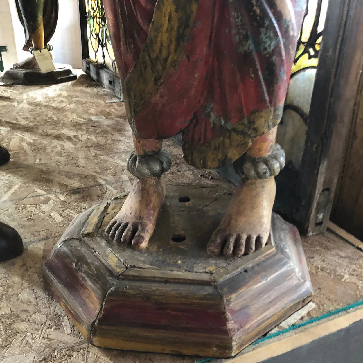 Pair of Large Indian Painted Teak Female Temple Attendants