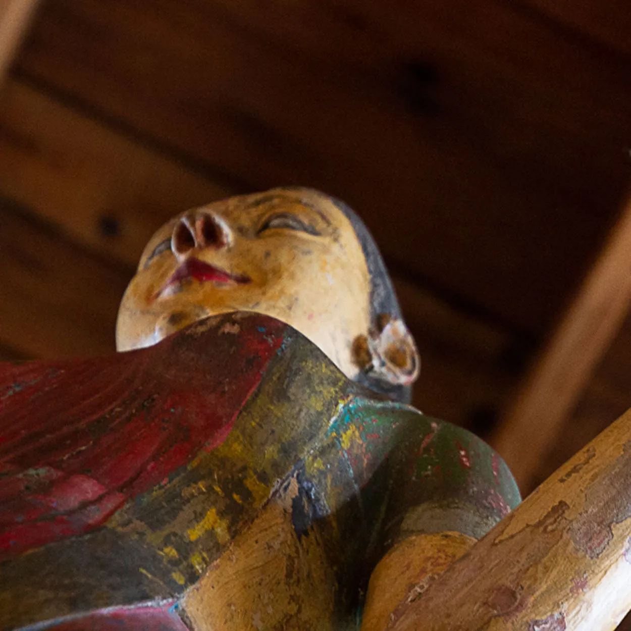 Pair of Large Indian Painted Teak Female Temple Attendants