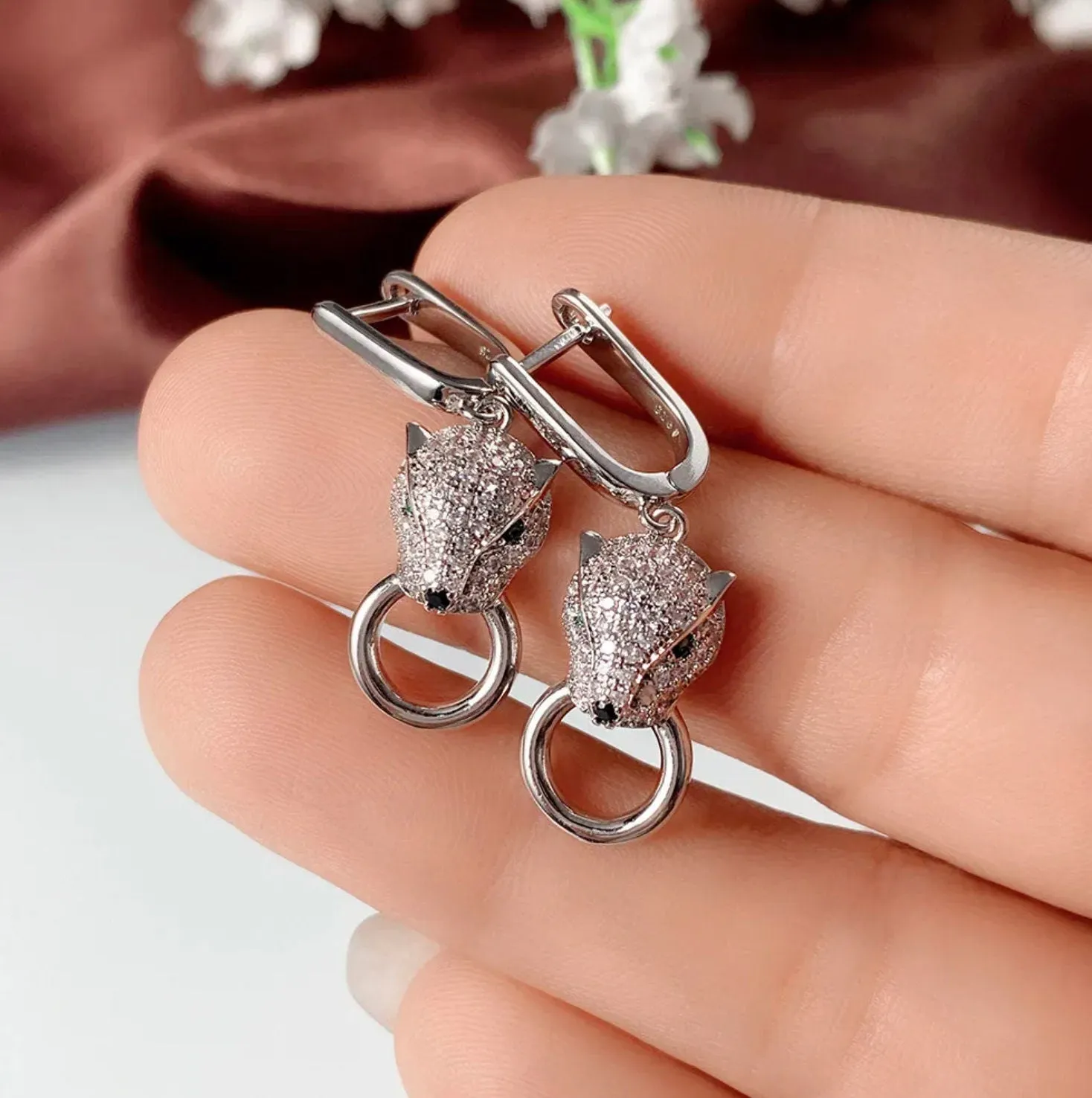 Panther Earrings | Diamond Earrings | Diamond Panther Earrings | Womens Earrings | Hoop Earrings | Womens Diamond Earrings | Charm Earrings