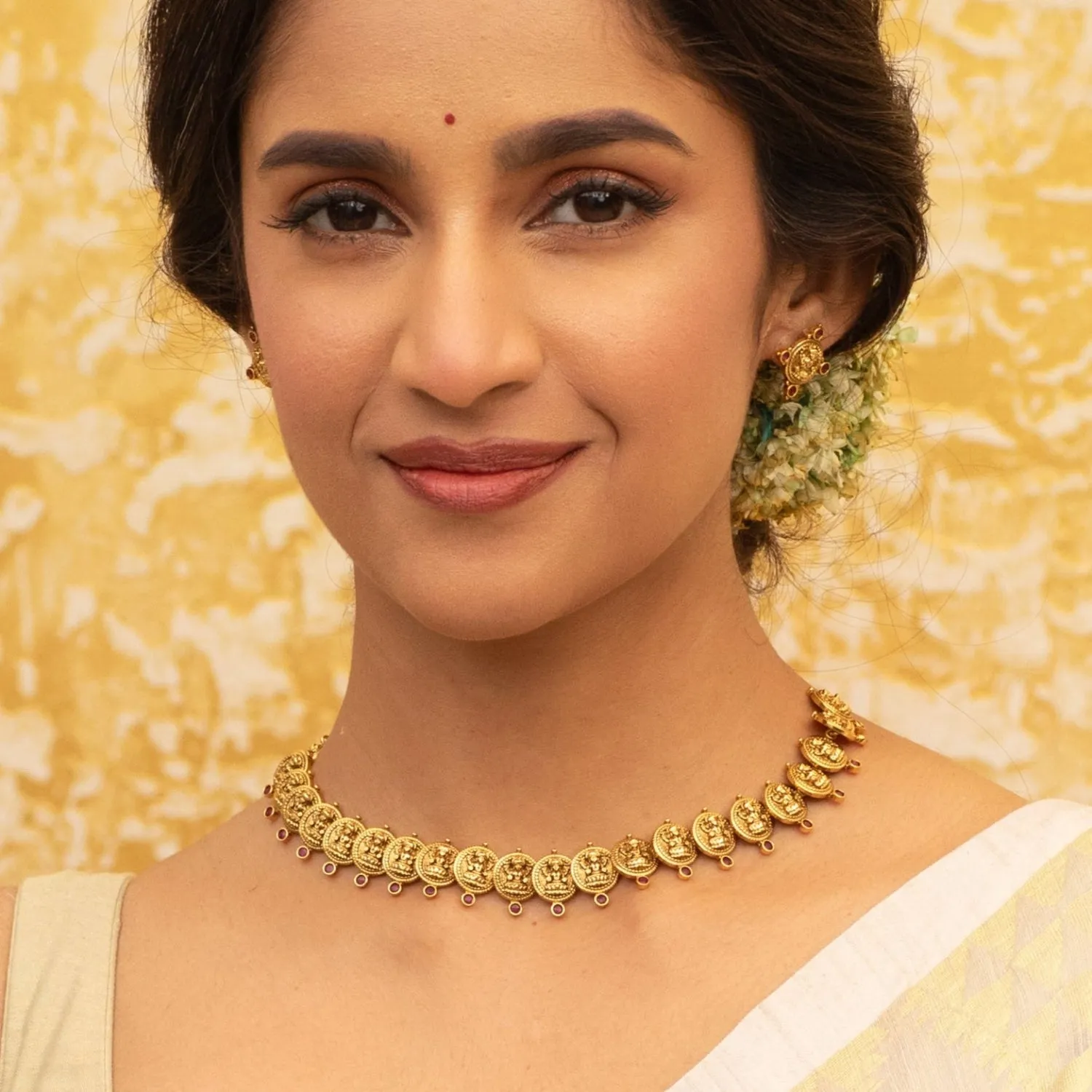 Parthivi Temple Red Kempu Necklace Set