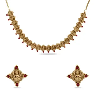 Parthivi Temple Red Kempu Necklace Set