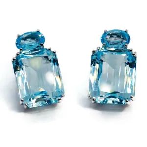 Party - Drop Earrings with Blue Topaz, 18k White Gold