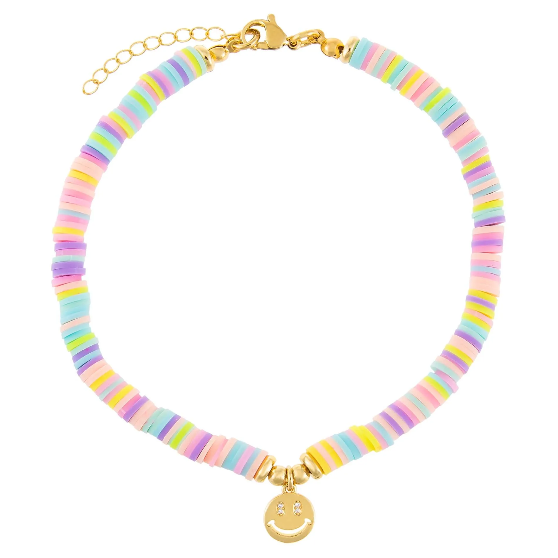 Pastel Multi Color Bead Smiley Face Anklet