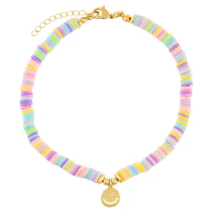 Pastel Multi Color Bead Smiley Face Anklet