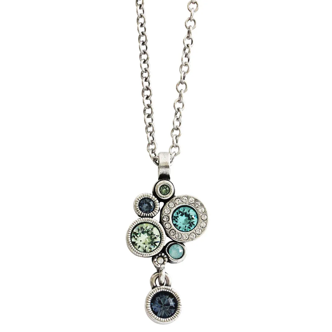 Patricia Locke Balancing Act Sterling Silver Plated Swarovski Round Mosaic Dangle Pendant Necklace, NK0521S Zephyr