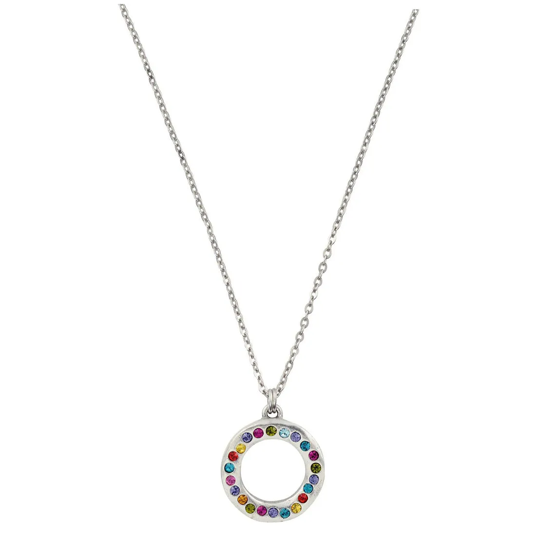 Patricia Locke Eddy Sterling Silver Plated Swarovski Round Ring Rainbow Pendant Necklace, NK0612S Celebration