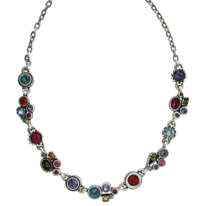 Patricia Locke Petite Sterling Silver Plated Swarovski Crystal Multi Color Necklace, 18.5"   1.5" Extender Fling NK0591S