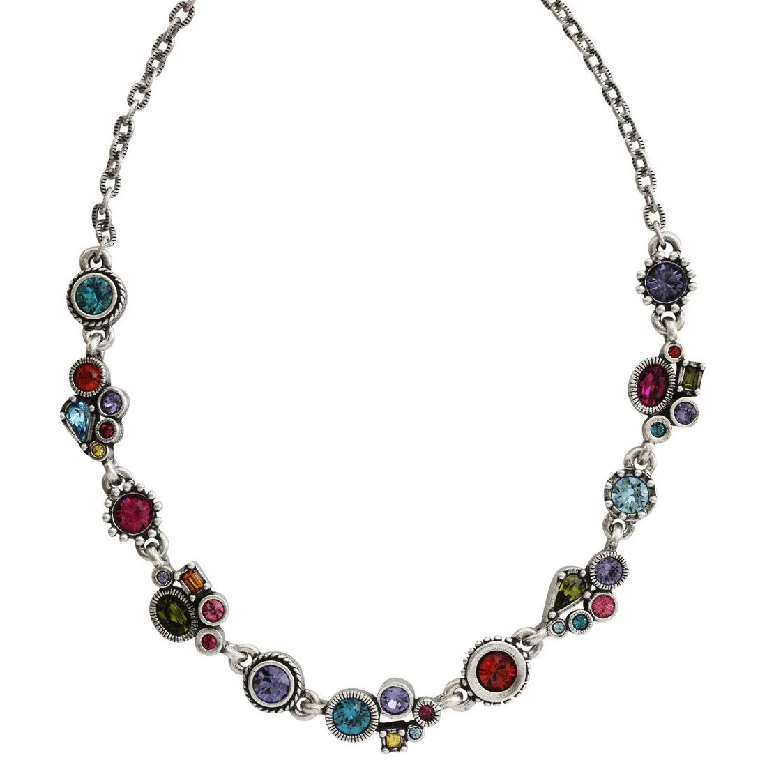 Patricia Locke Petite Sterling Silver Plated Swarovski Crystal Multi Color Necklace, 18.5"   1.5" Extender Fling NK0591S