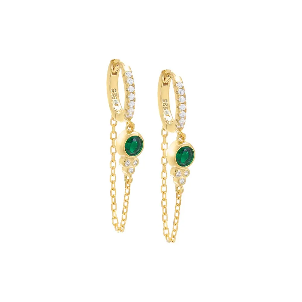 Pavé Colored Bezel Drop Chain Huggie Earring