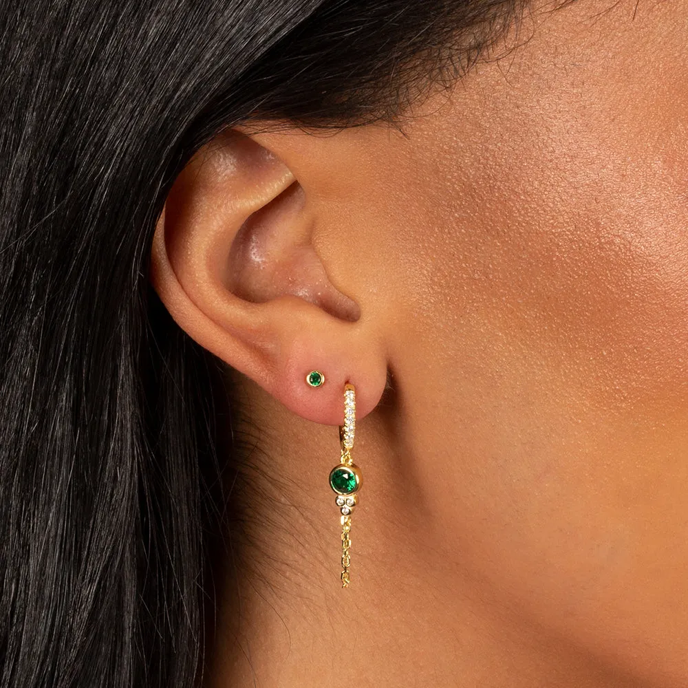 Pavé Colored Bezel Drop Chain Huggie Earring