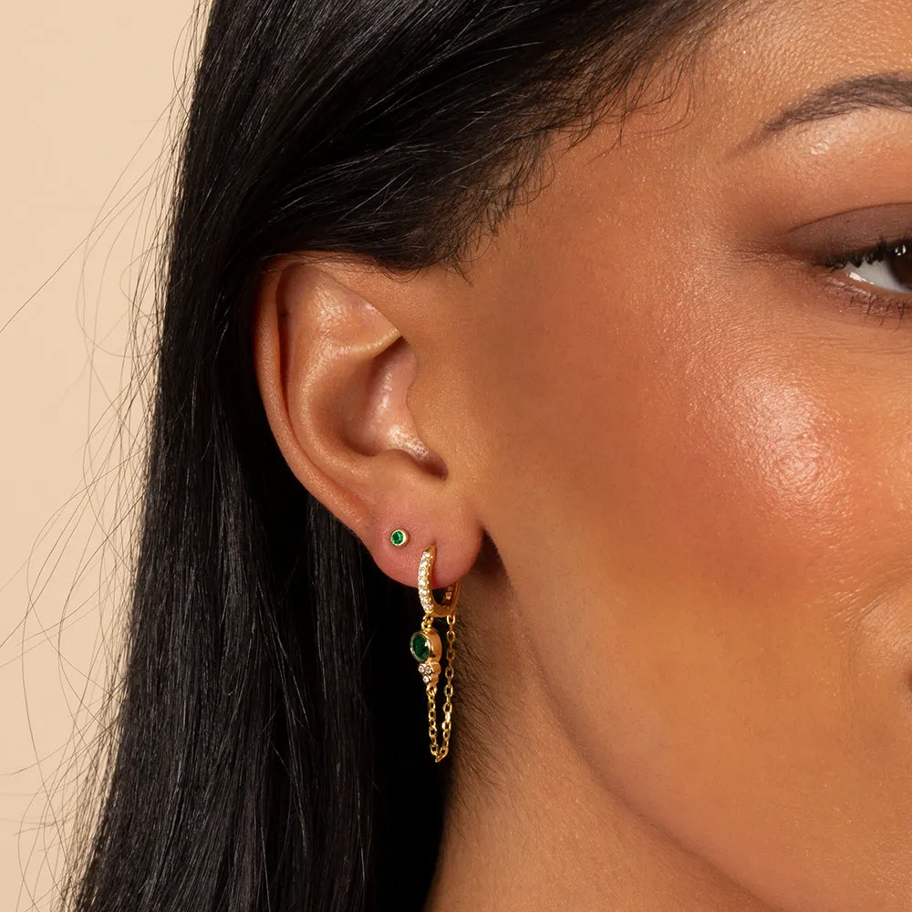 Pavé Colored Bezel Drop Chain Huggie Earring
