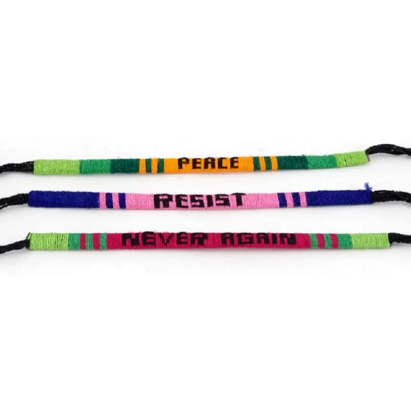 Peace, Resist, Never Again Woven Bracelet Trio, Handmade in Guatemala