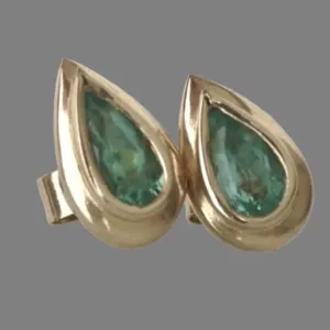 Pear Cut Emerald Dome Stud Earrings 18K Yellow Gold