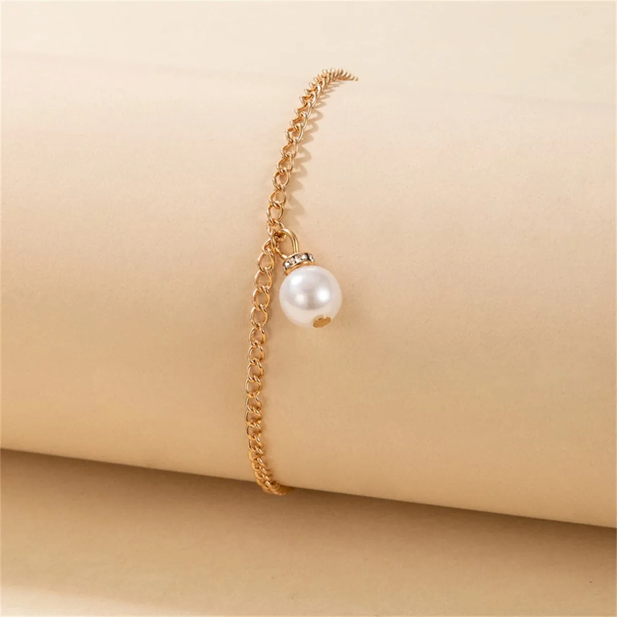 Pearl & 18K Gold-Plated Charm Anklet