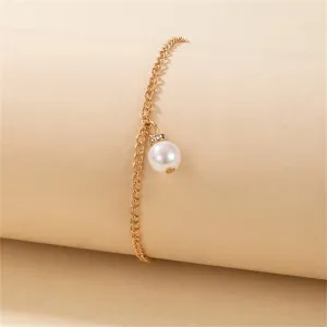 Pearl & 18K Gold-Plated Charm Anklet