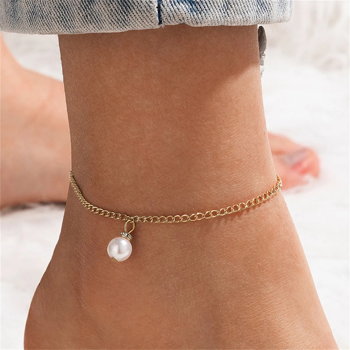 Pearl & 18K Gold-Plated Charm Anklet