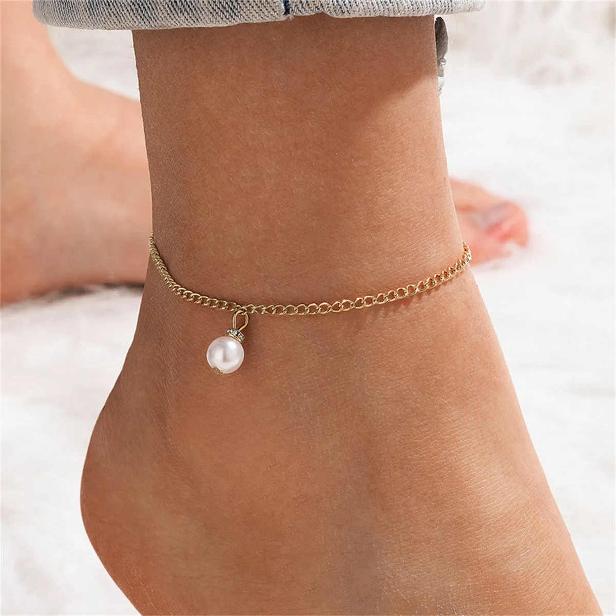 Pearl & 18K Gold-Plated Charm Anklet