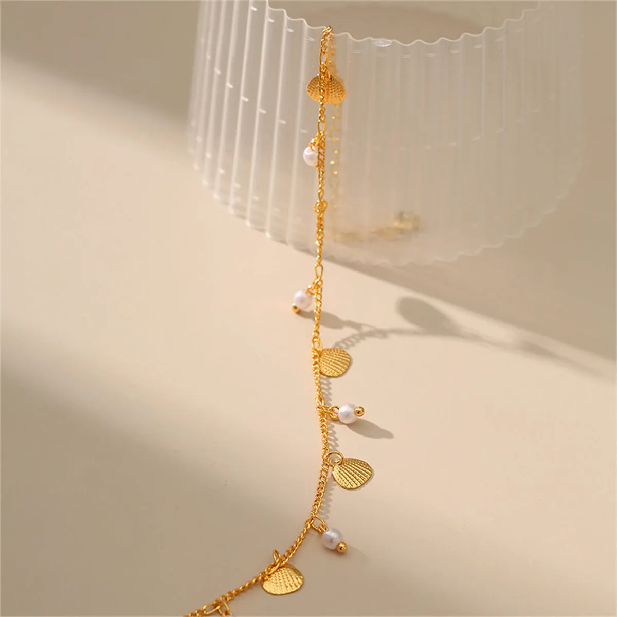 Pearl & 18K Gold-Plated Shell Station Anklet