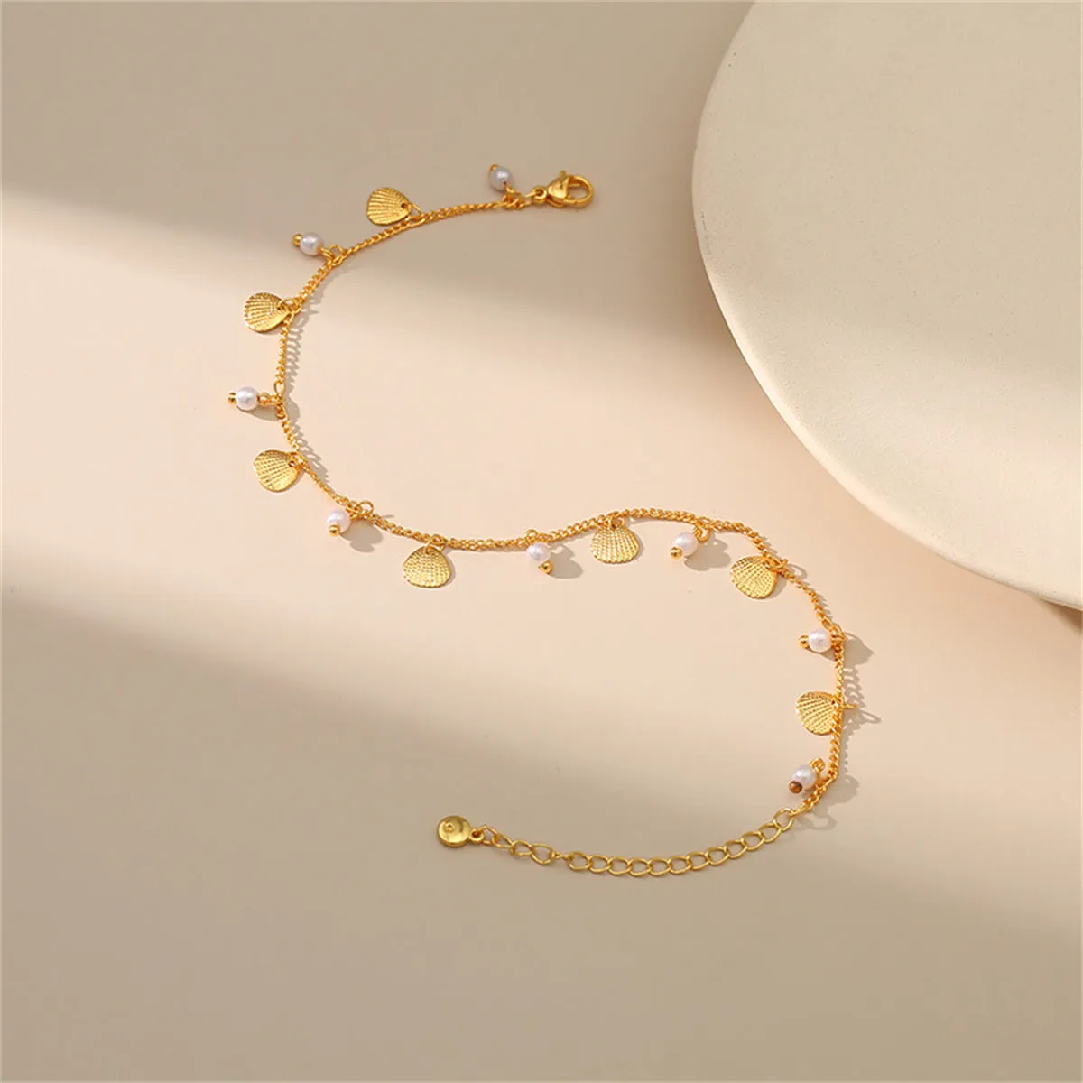 Pearl & 18K Gold-Plated Shell Station Anklet