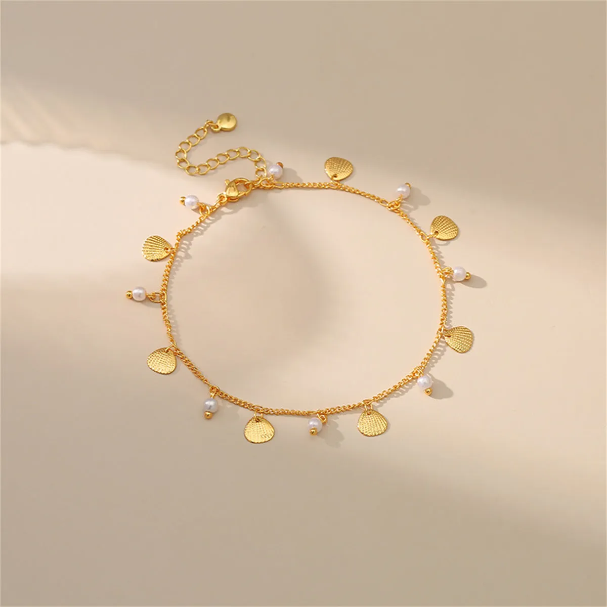 Pearl & 18K Gold-Plated Shell Station Anklet