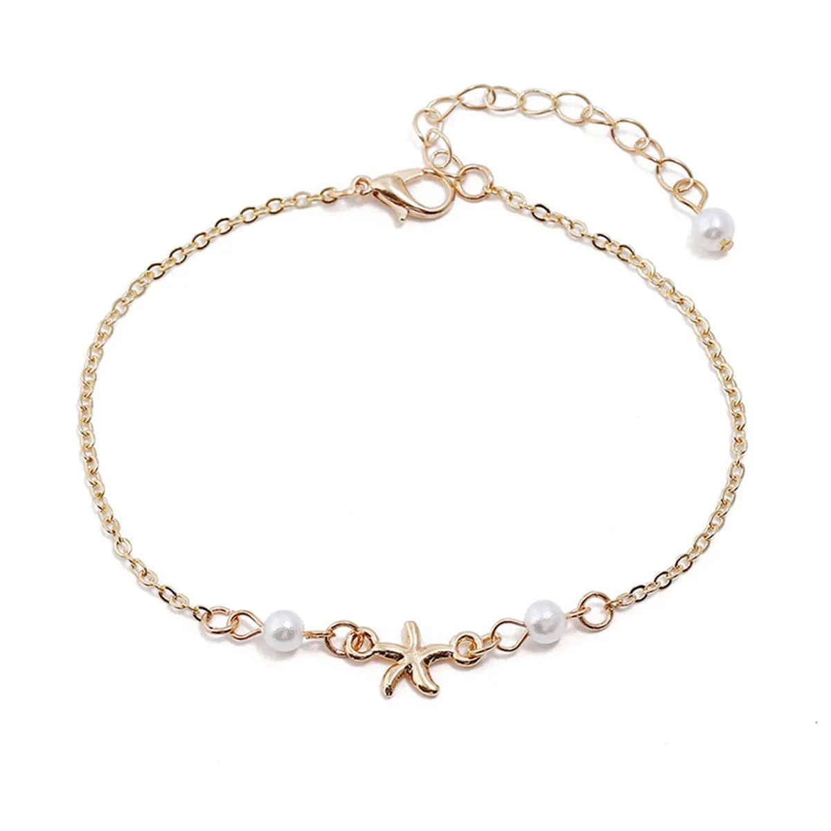 Pearl & 18K Gold-Plated Starfish Charm Anklet