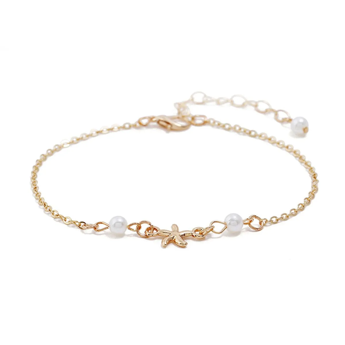 Pearl & 18K Gold-Plated Starfish Charm Anklet