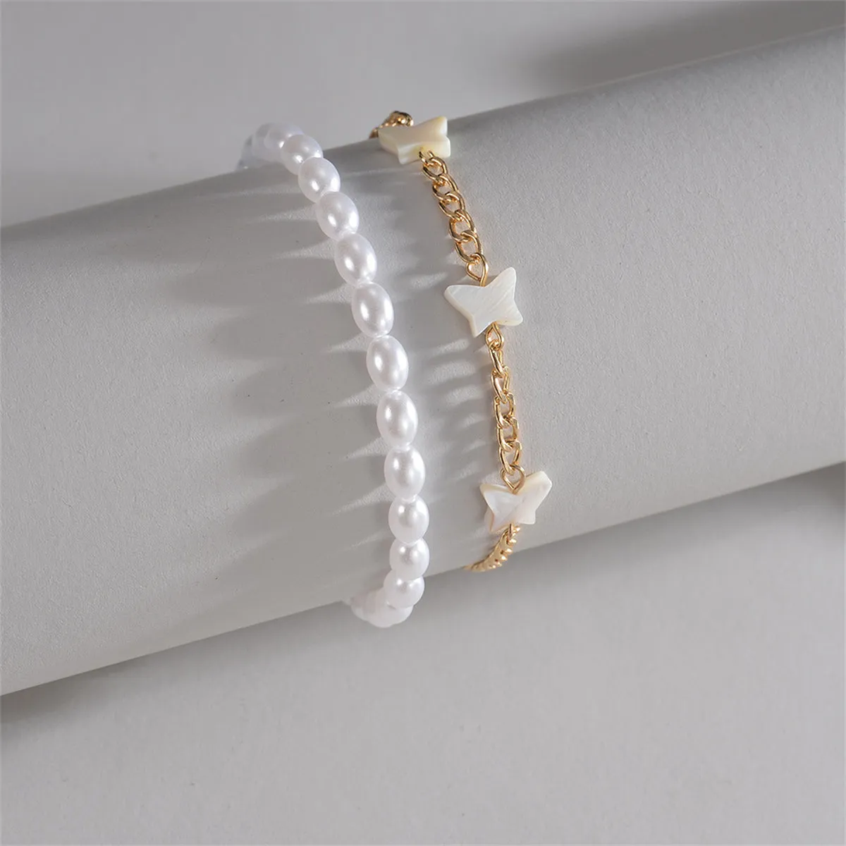 Pearl & Acrylic 18K Gold-Plated Butterfly Station Anklet Set