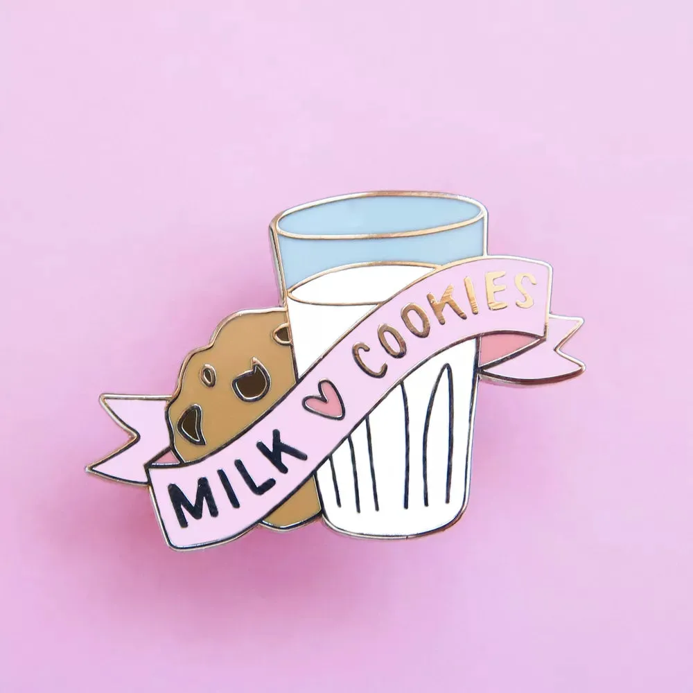 Perfect Match Milk and Cookies Hard Enamel Pin Cute Pastel Dessert Food Brooch Fashion Backpack Lapel Pins Unique Gift