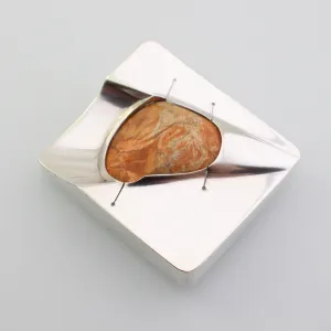 'PERSPECTIVE' handmade sterling silver brooch with fossilized wood