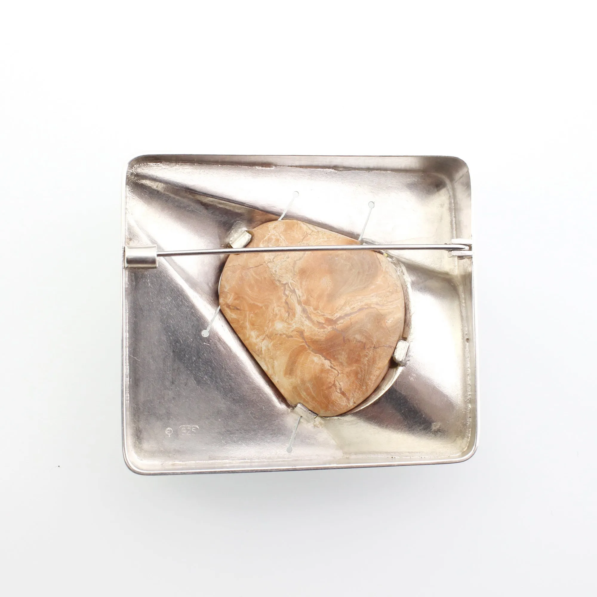 'PERSPECTIVE' handmade sterling silver brooch with fossilized wood