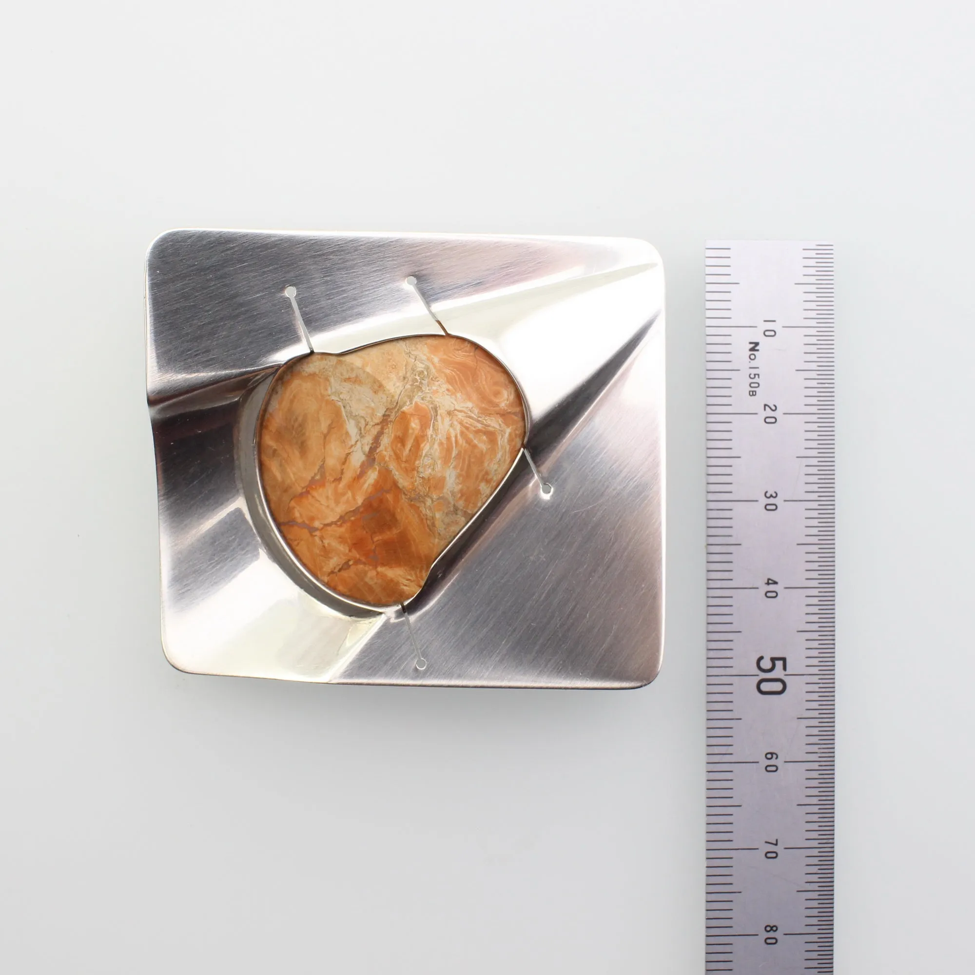 'PERSPECTIVE' handmade sterling silver brooch with fossilized wood